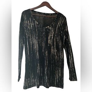 Rock & Republic Y2K  Black Metallic Knit Long Sleeve Top Size L